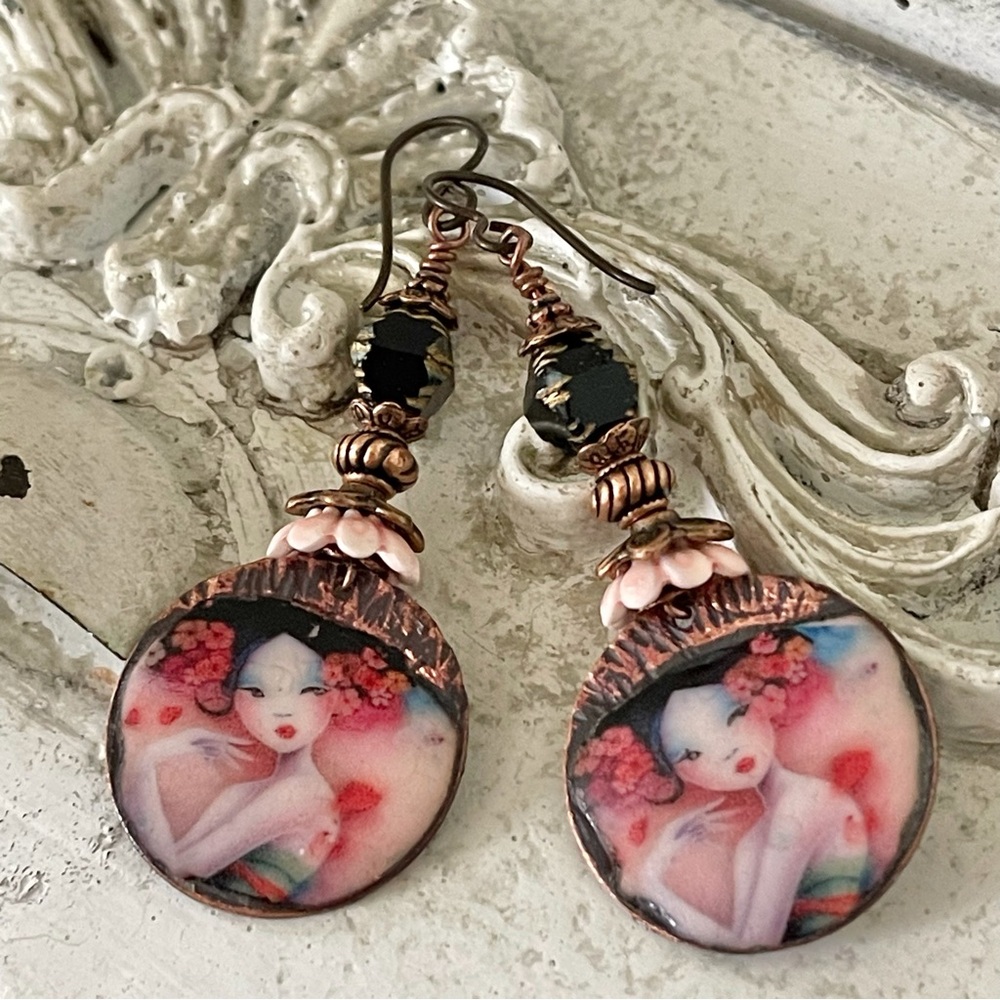 ARTISAN Earrings “Sakura Dreamscape” - Dangles - Picture 3 of 10